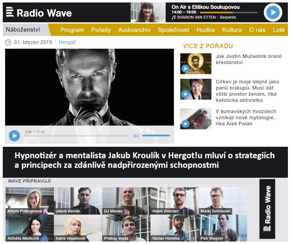 Hypnotizer Jakub Kroulik_rozhovor Český rozhlas_Radio Wave_Her Got