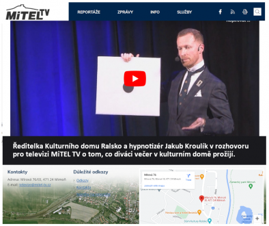 Televize MiTEL Rozhovor s hypnotizérem Jakubem Kroulíkem